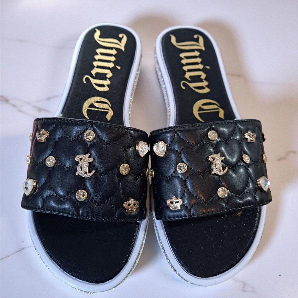 Juicy Couture Black & Gold Size 7M Women’s Yafari Slides NWOB See Description